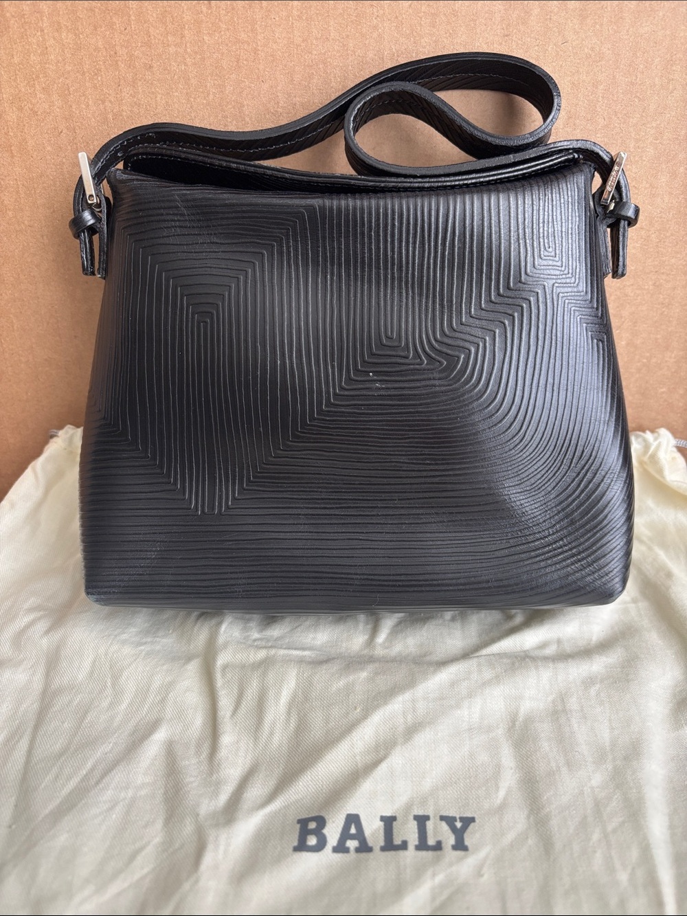 Bally Black Geometric-Embossed Leather Mini Bag
